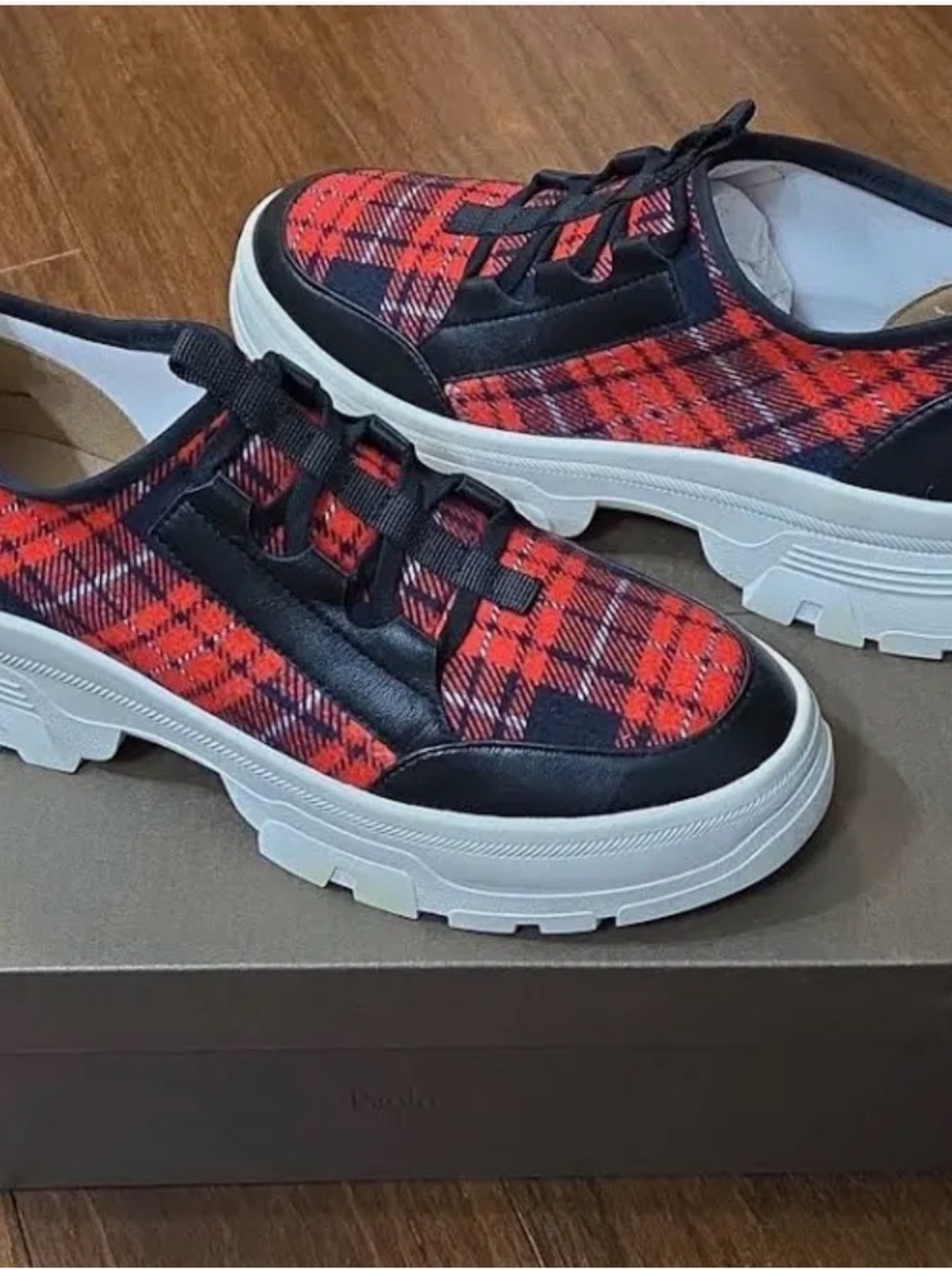 Paolo Red Plaid Platform Sneakers with Black Trim